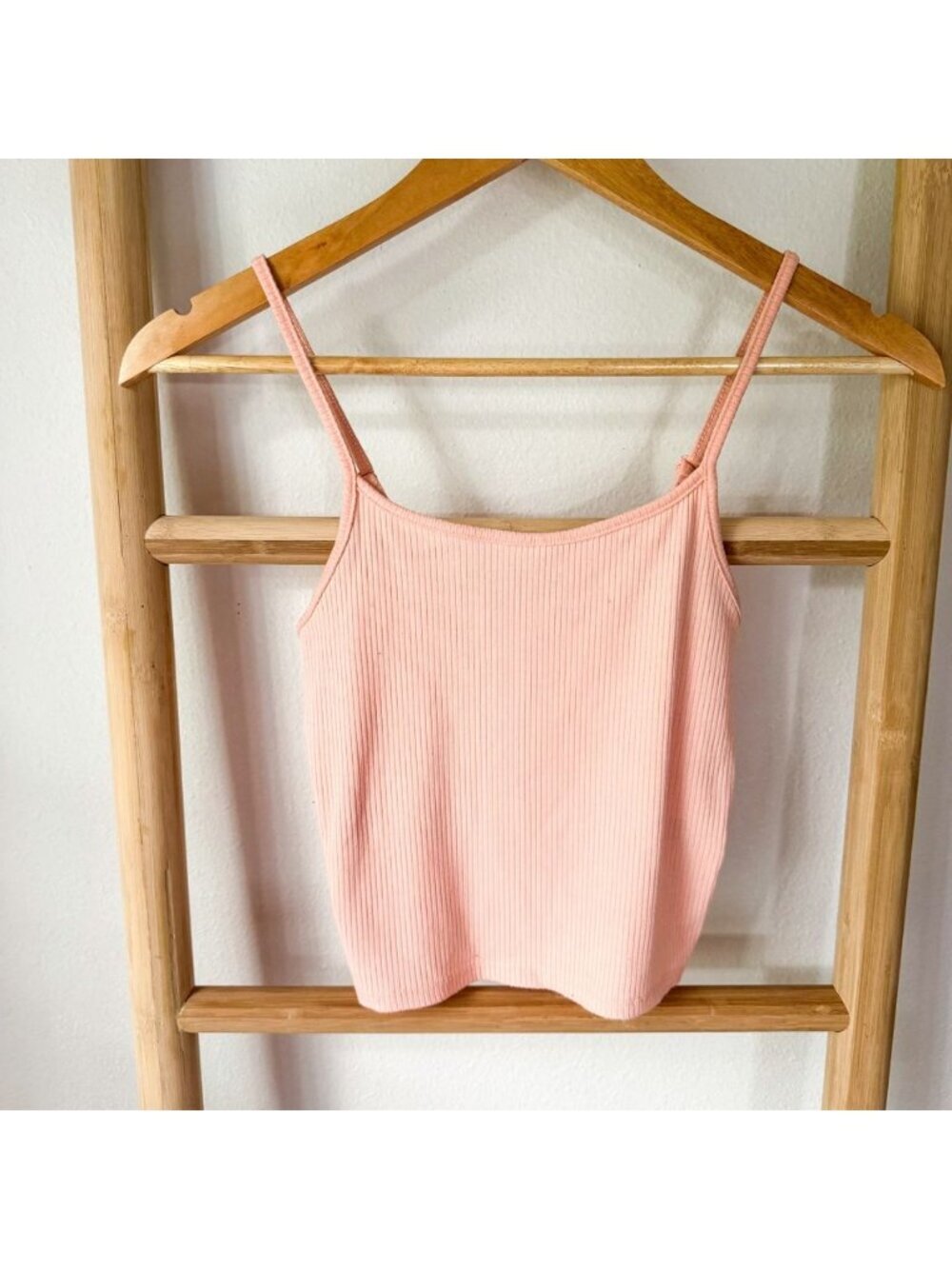 American Eagle Ribbed Cropped Cami Tank Top Pink Stretch XS